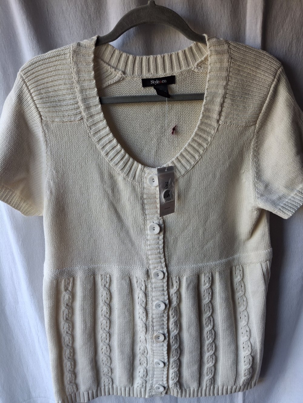 Style & Co. Cream Button-Front Short-Sleeve Sweater
